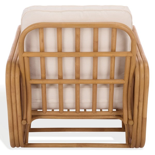 Malina Rattan Pole Accent Chair in Natural with White Cushion
