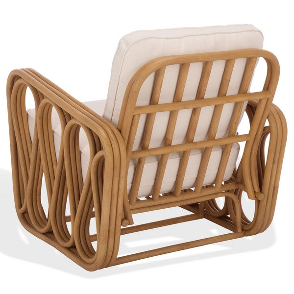 Malina Rattan Pole Accent Chair in Natural with White Cushion