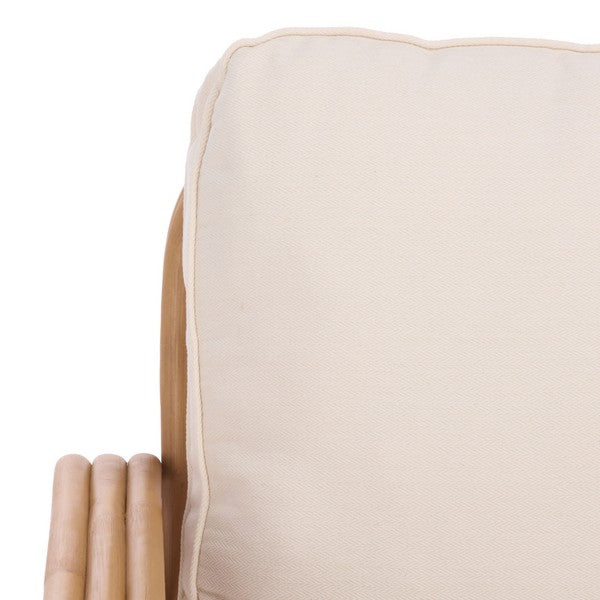 Malina Rattan Pole Accent Chair in Natural with White Cushion