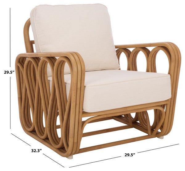 Malina Rattan Pole Accent Chair in Natural with White Cushion