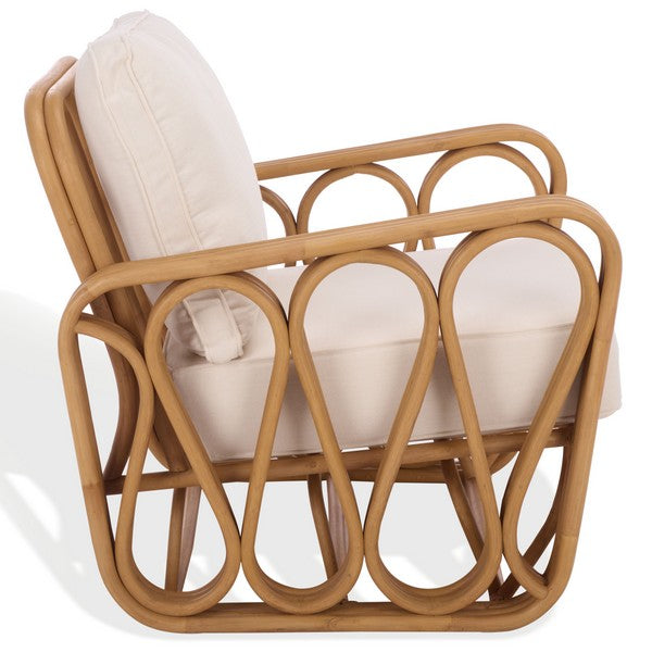 Malina Rattan Pole Accent Chair in Natural with White Cushion