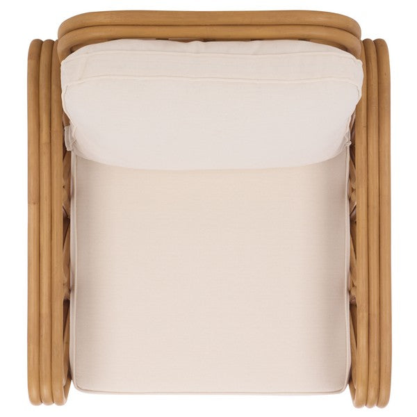 Malina Rattan Pole Accent Chair in Natural with White Cushion