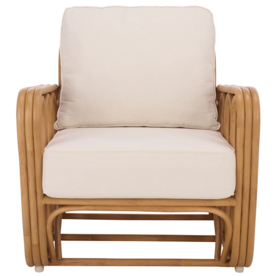 Malina Rattan Pole Accent Chair in Natural with White Cushion
