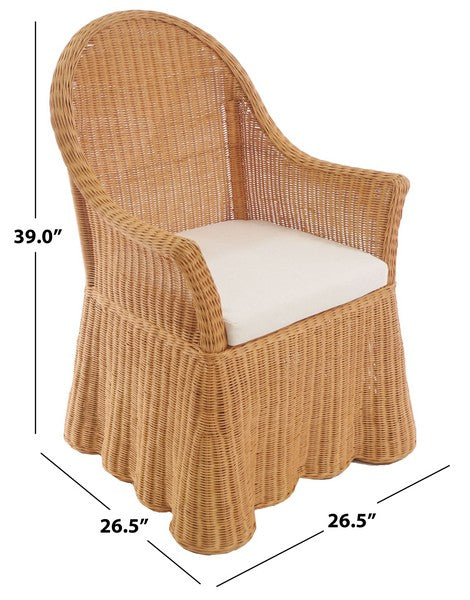 Hylda Rattan Dining Chair in Natural with White Cushion