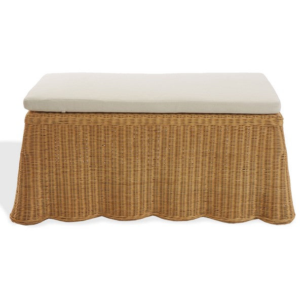 Hylda Rattan Bench in Natural with White Cushion