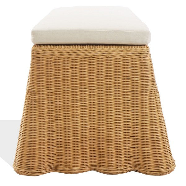 Hylda Rattan Bench in Natural with White Cushion