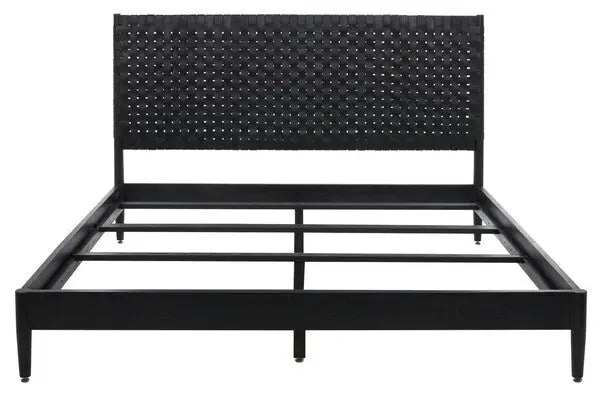 Cassity Black Leather Headboard Queen Bed - The Mayfair Hall