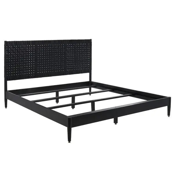 Cassity Black Leather Headboard Queen Bed - The Mayfair Hall