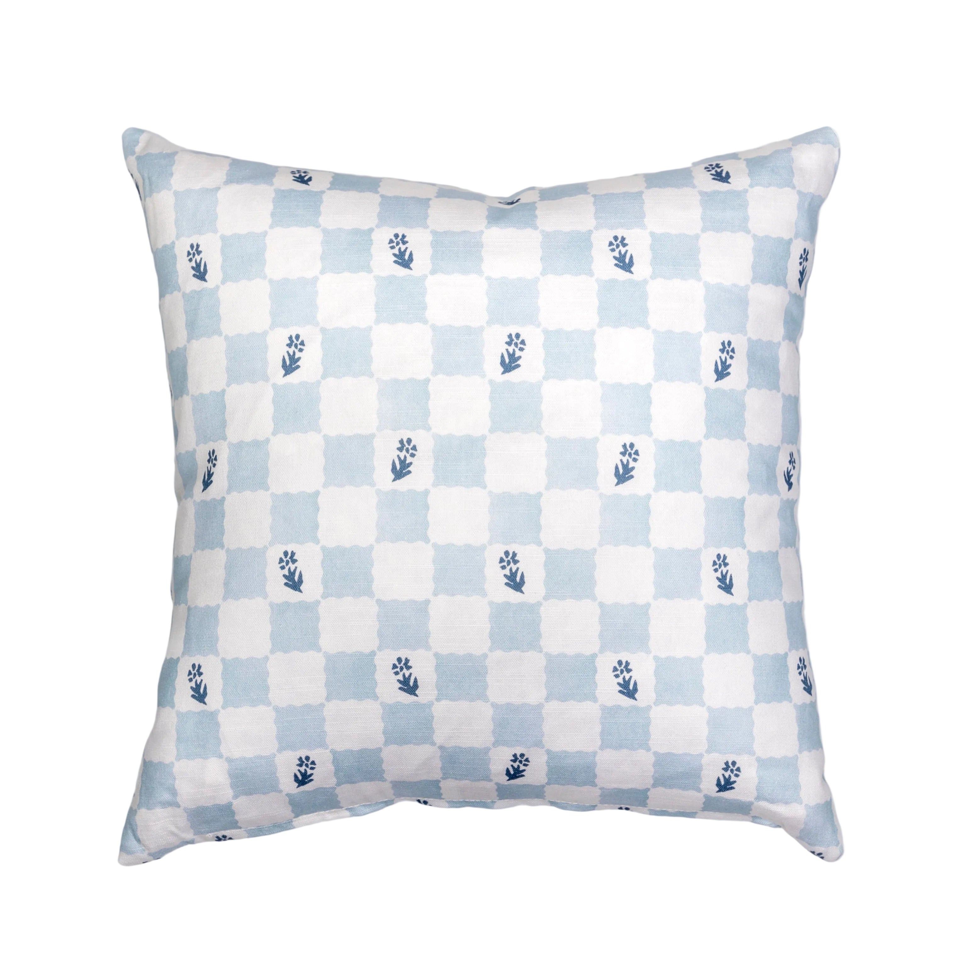 20x20" Pillow Cover - Check Fleur, Soft Blue