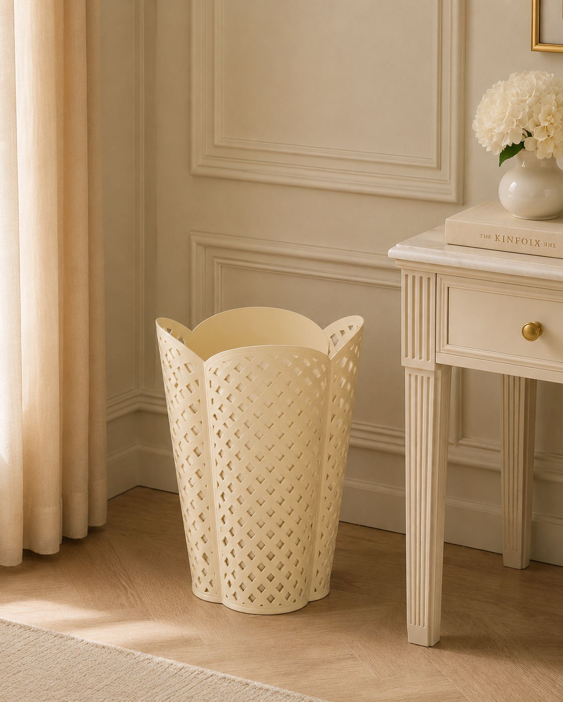 Cream Lattice Wastepaper Basket & Tissue (2 Options)
