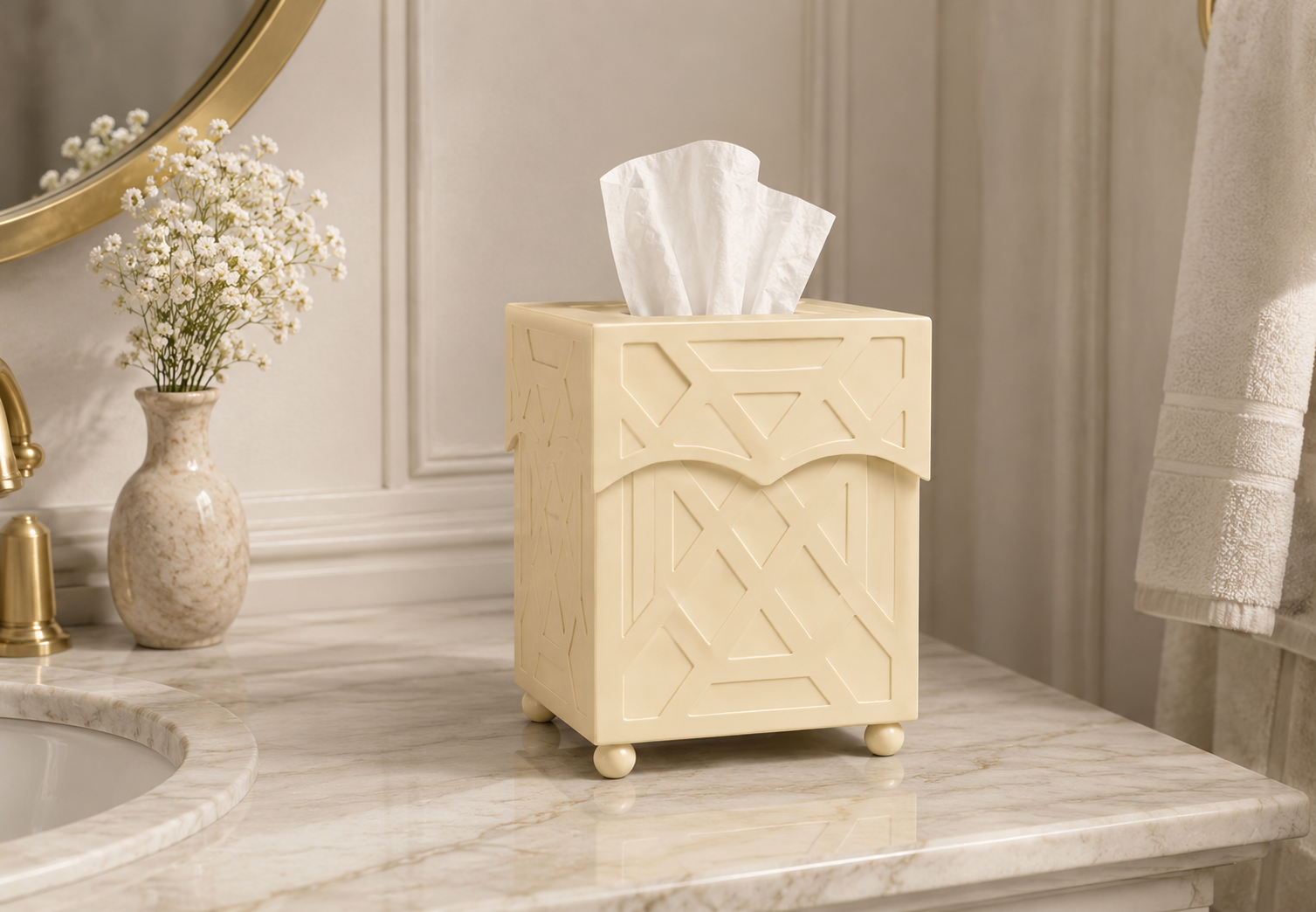Cream Chippendale Wastepaper Basket & Tissue (2 Options)