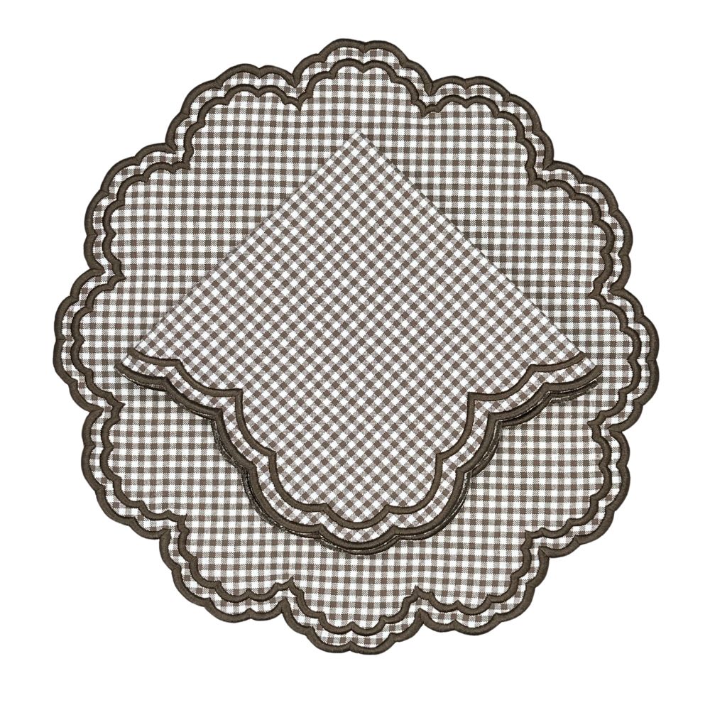 Bettina Placemat in Cocoa Gingham with Scalloped Embroidery (Set of 4)