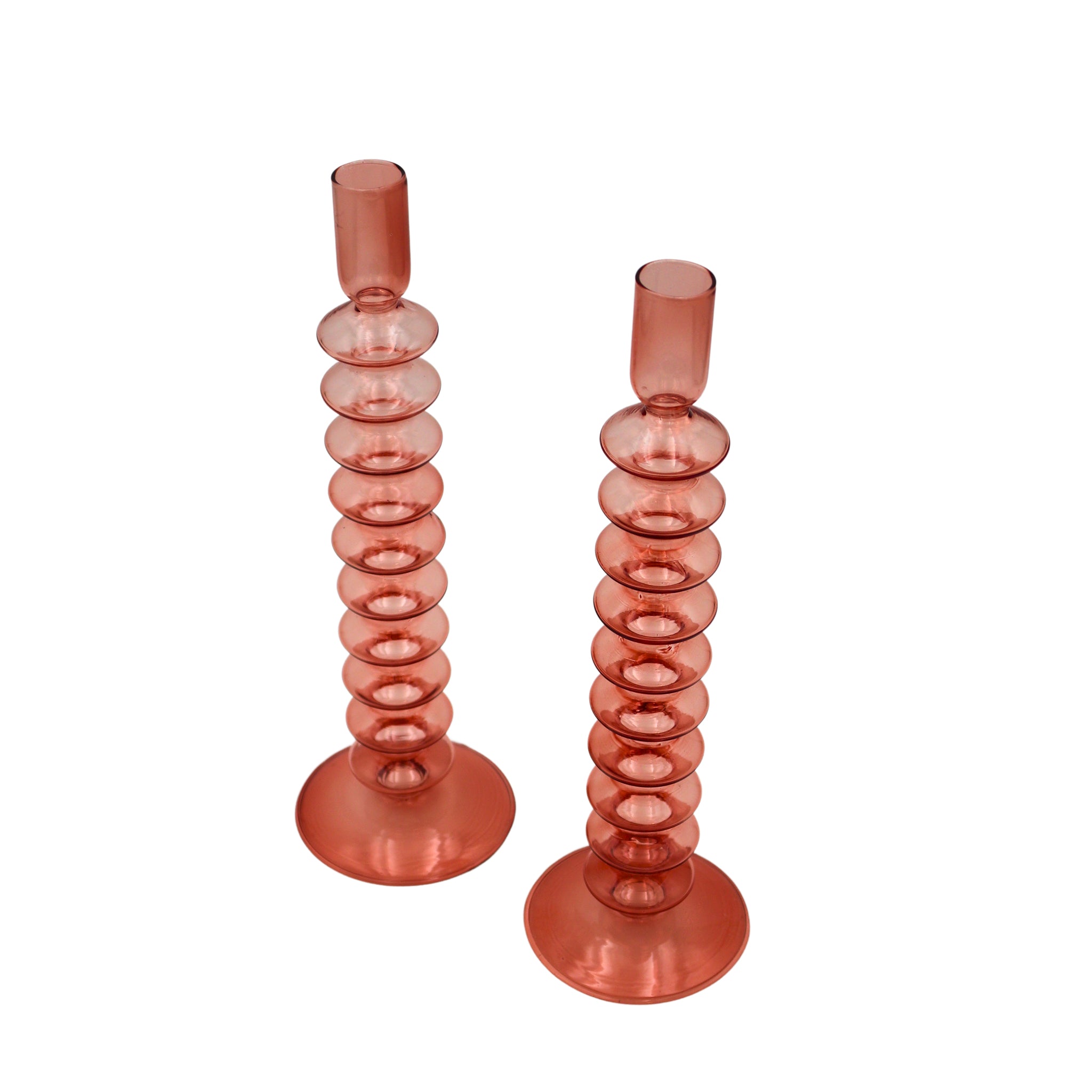 Coraline Glass Candle Holder in Peach Brown (Set of 2)