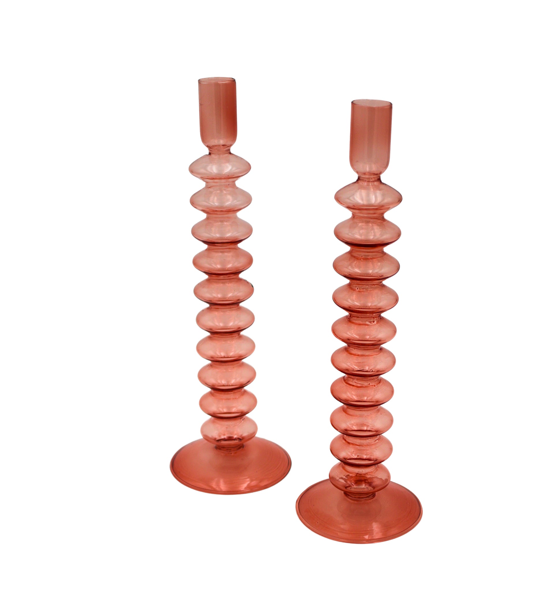 Coraline Glass Candle Holder in Peach Brown (Set of 2)