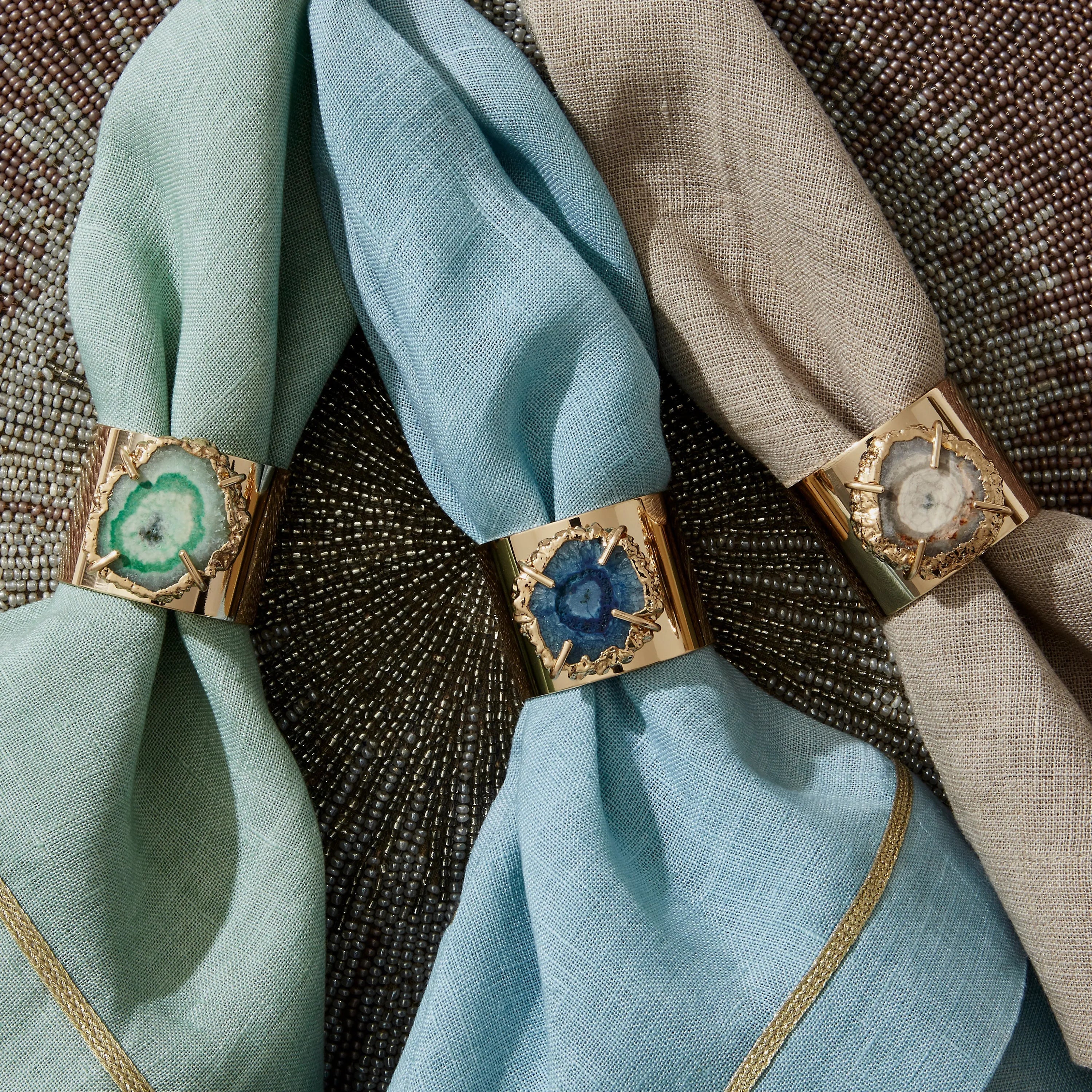 Crystal quartz napkin rings, seafoam, set of two - The Mayfair Hall