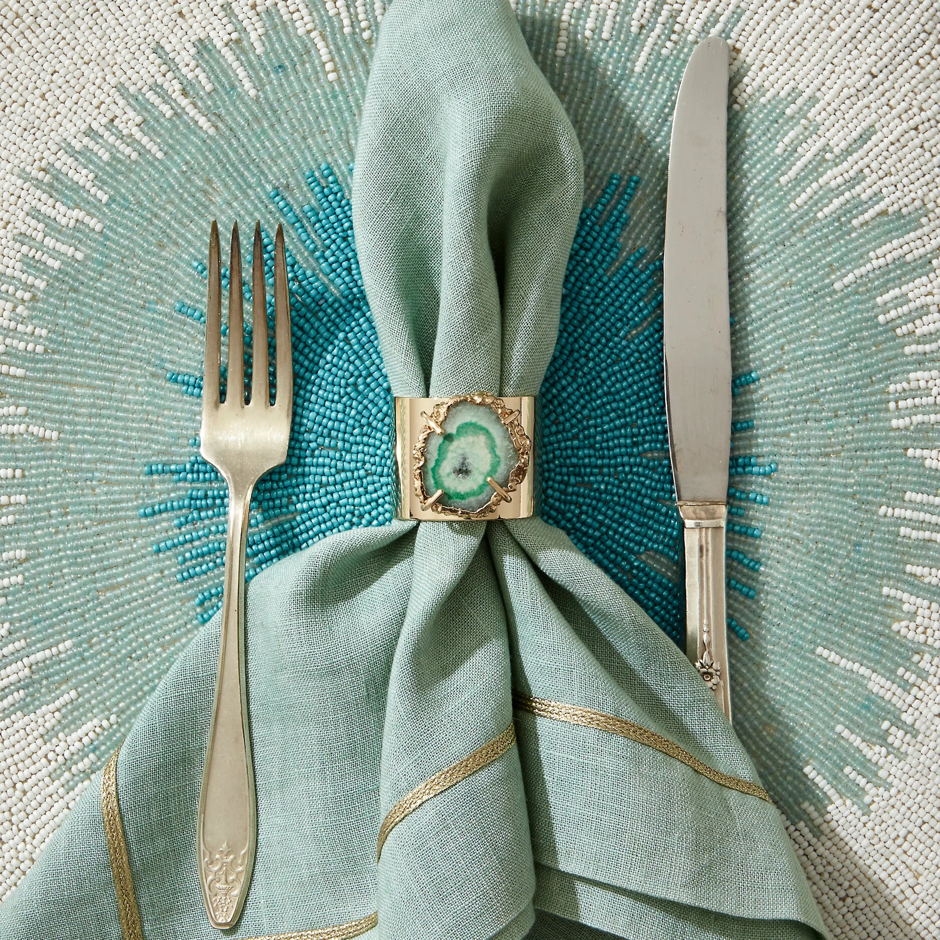 Crystal quartz napkin rings, seafoam, set of two - The Mayfair Hall