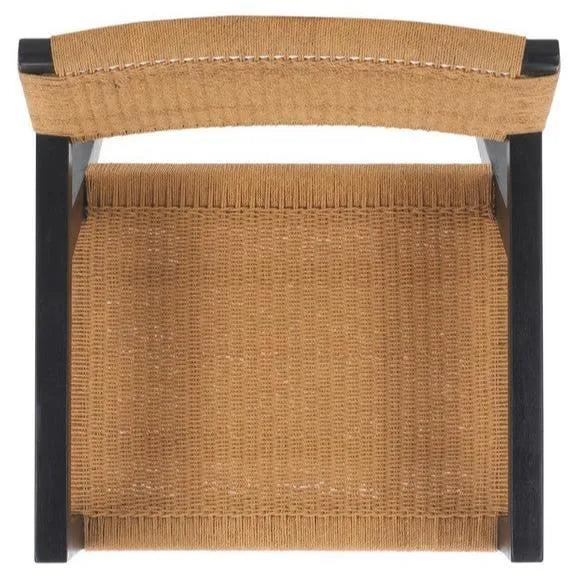 Jolene Mahogany Wood Dining Chair in Black/Natural with Woven Rope