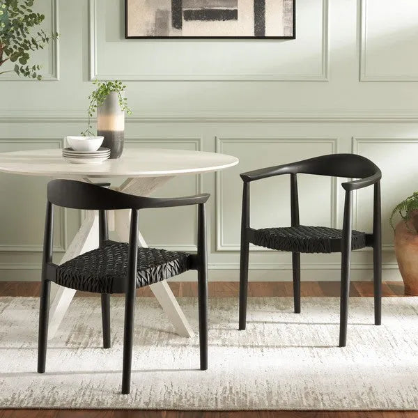 Bandelier Stacking Dining Chair in Black with Weave Pattern (Set of 2)