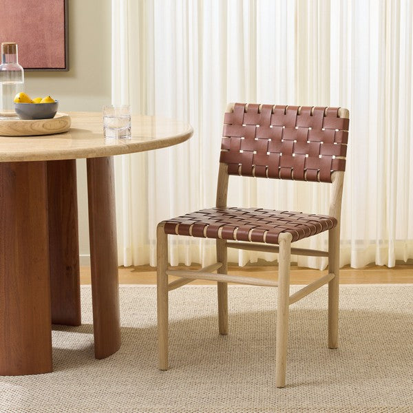 Kaiber Dining Chair in Red Tan and Natural with Leather Seat