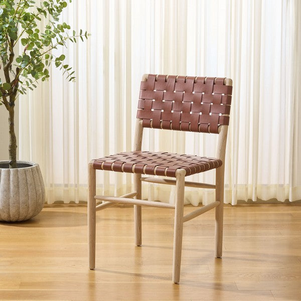 Kaiber Dining Chair in Red Tan and Natural with Leather Seat