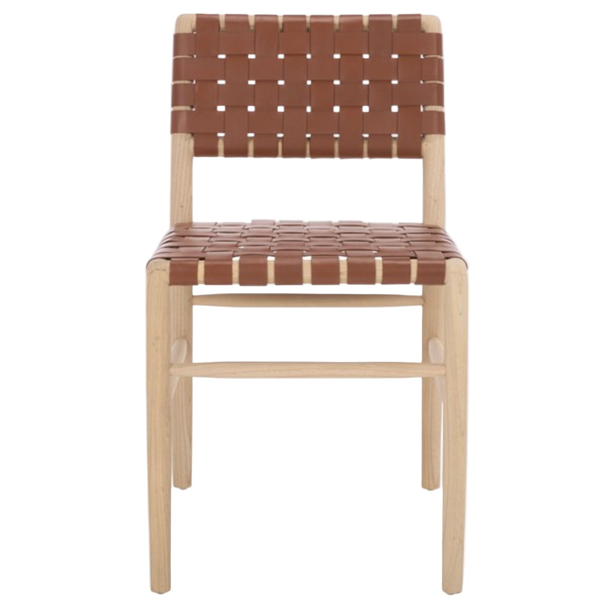 Chair with woven brown seat and backrest on a white background