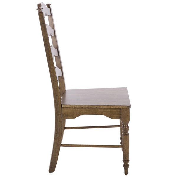 Rasia Wooden Side Chair in Dark Oak with Ladder Back