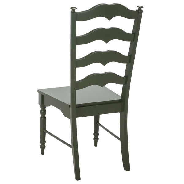 Rasia Wooden Side Chair in Dark Green with Ladder Back