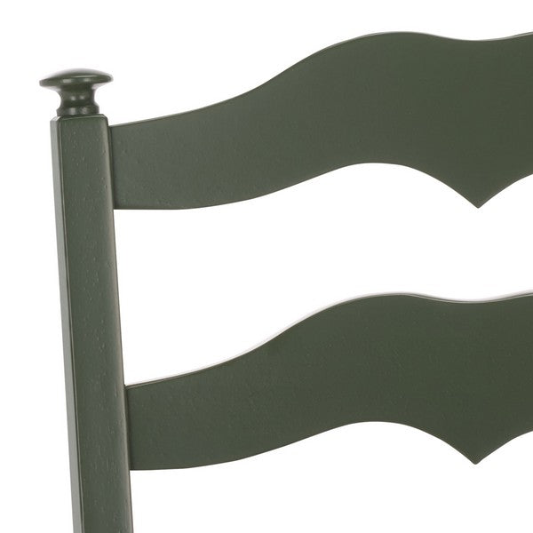 Rasia Wooden Side Chair in Dark Green with Ladder Back