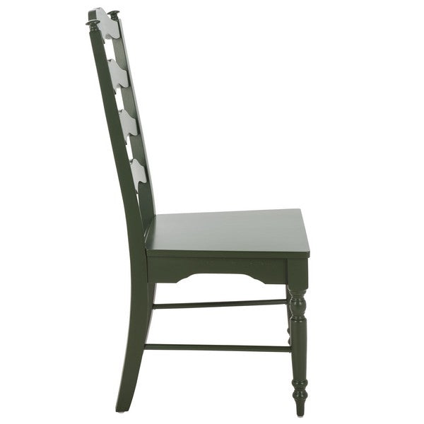 Rasia Wooden Side Chair in Dark Green with Ladder Back