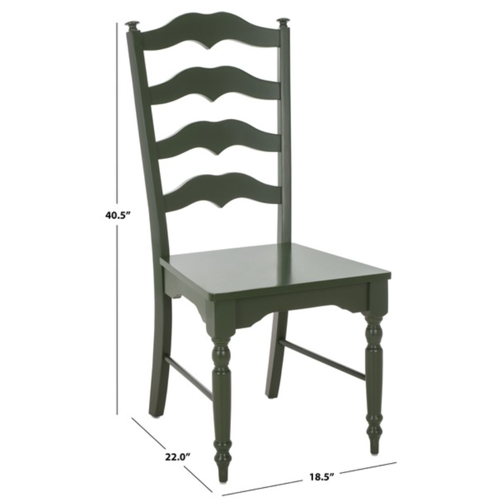 Rasia Wooden Side Chair in Dark Green with Ladder Back