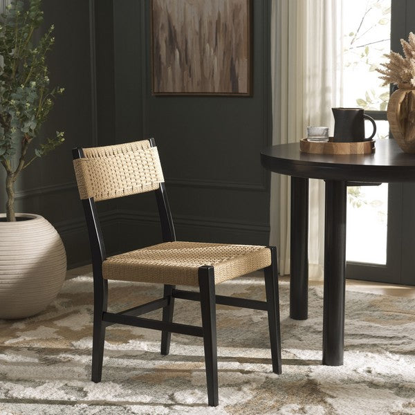 Dutton Wood Dining Chair in Black and Natural with Woven Paper Cord Seat