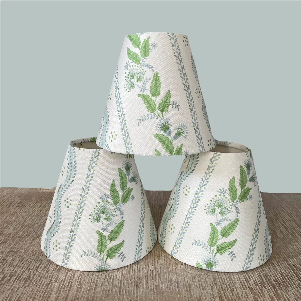 Blue and Green Floral Sconce Shade in Emma Stripe - The Mayfair Hall