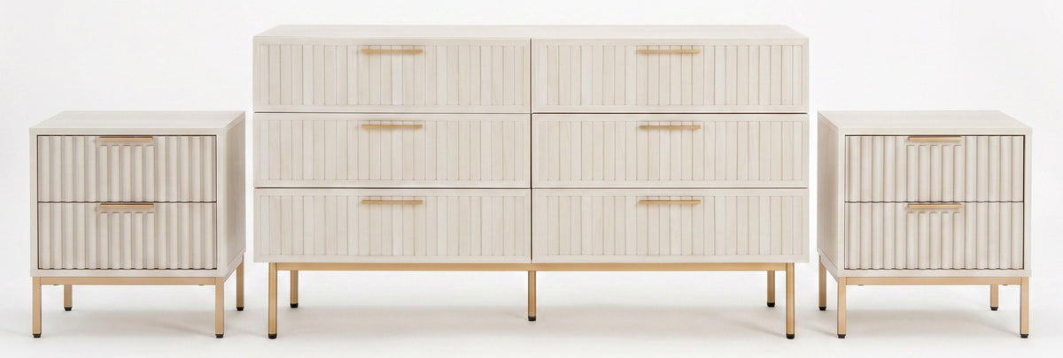 Lylia 2 Drawer Nightstand in Bleached White and Gold