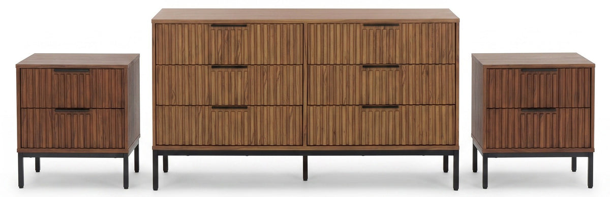 Lylia 2 Drawer Nightstand in Walnut and Black