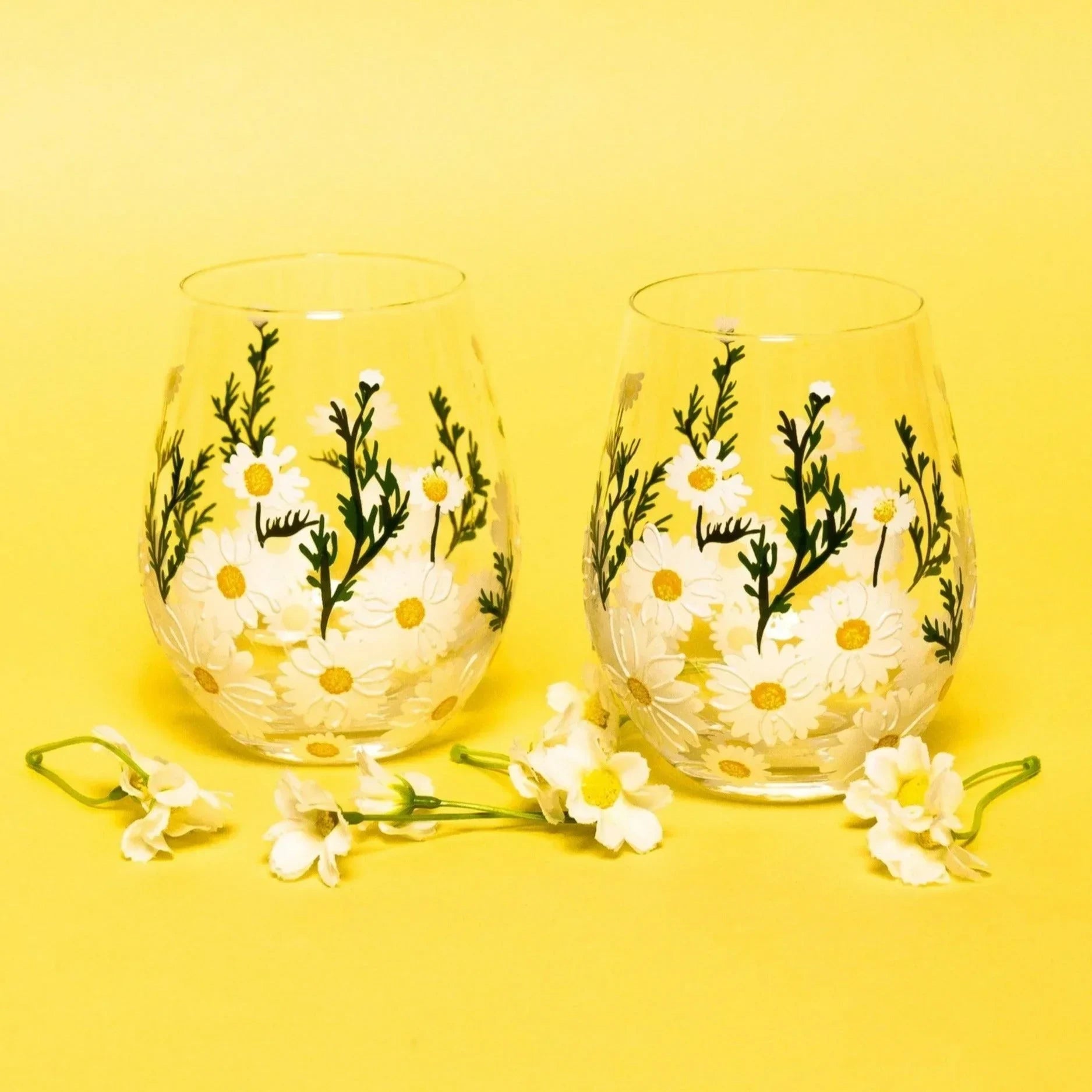 Daisy Painted Stemless Glasses - Thumbnail 5