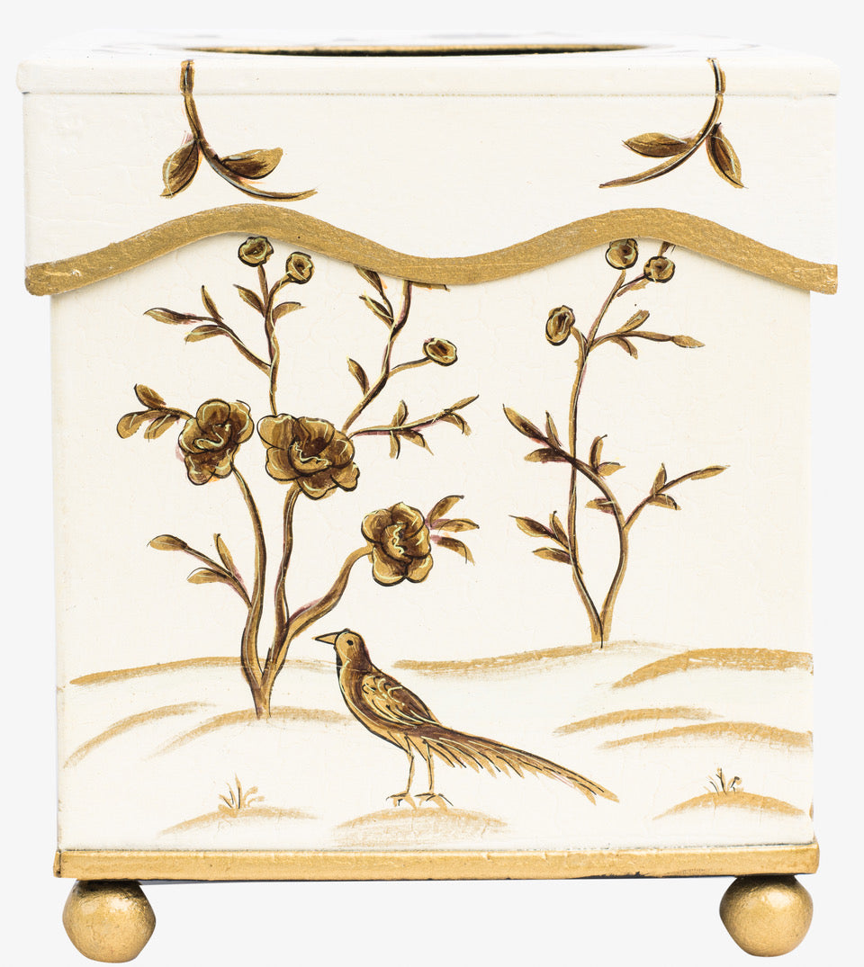 Ivory & Gold Scalloped Footed Wastepaper Basket & Tissue (3 Options)