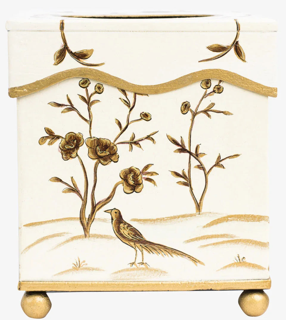 Scalloped Tissue Holder in Ivory and Gold - The Mayfair Hall