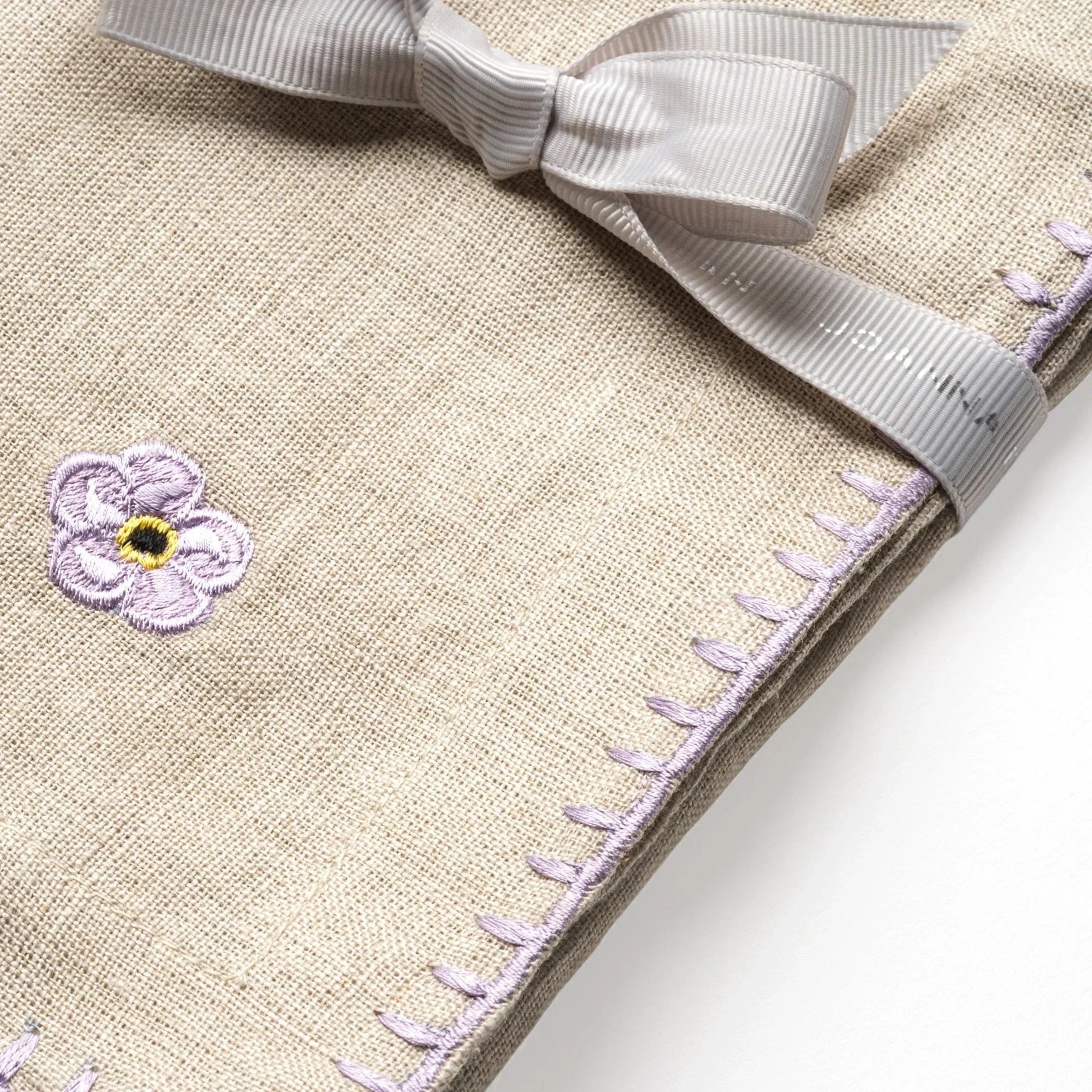 Violet embroidered dinner napkins, flax, set of two - The Mayfair Hall