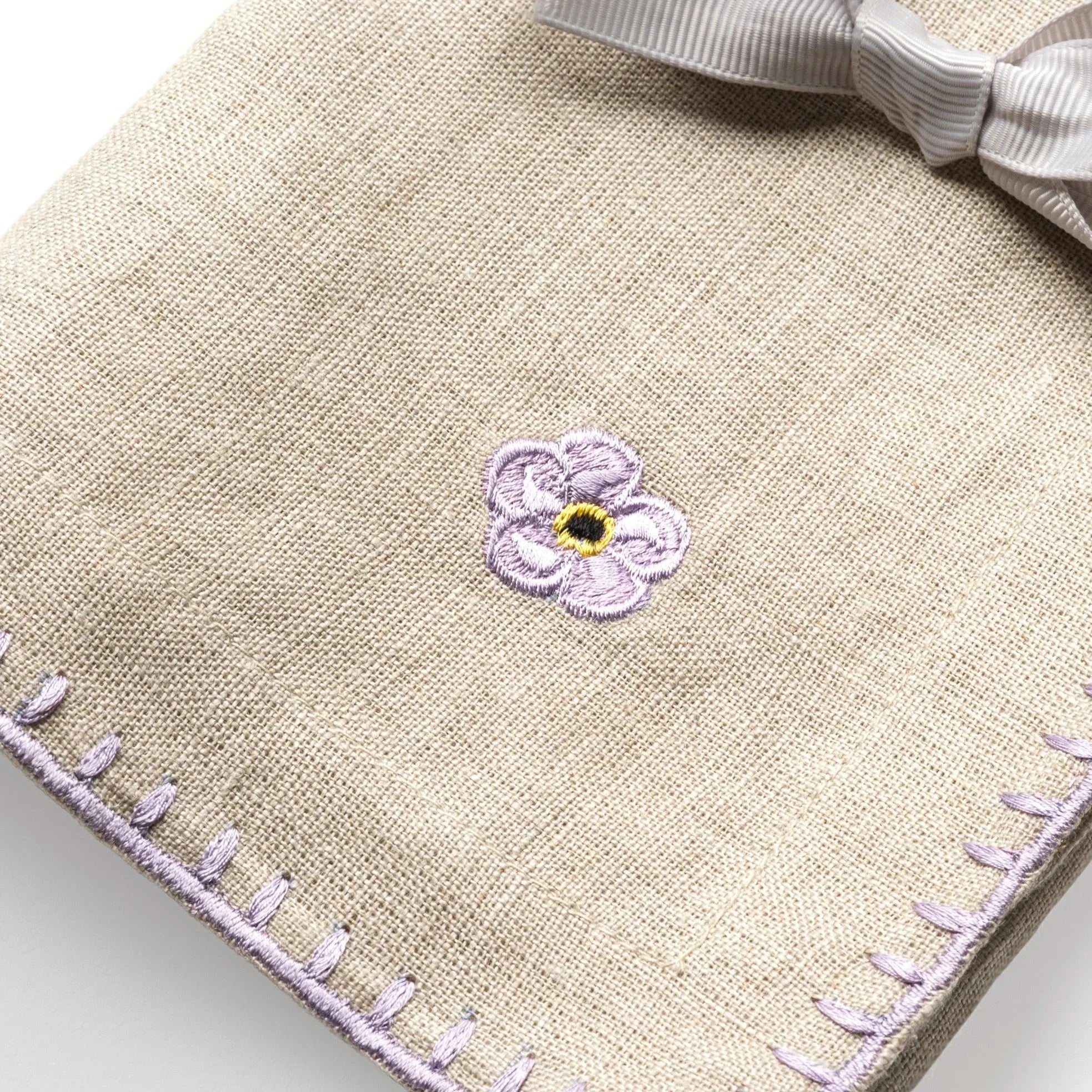 Violet embroidered dinner napkins, flax, set of two - The Mayfair Hall