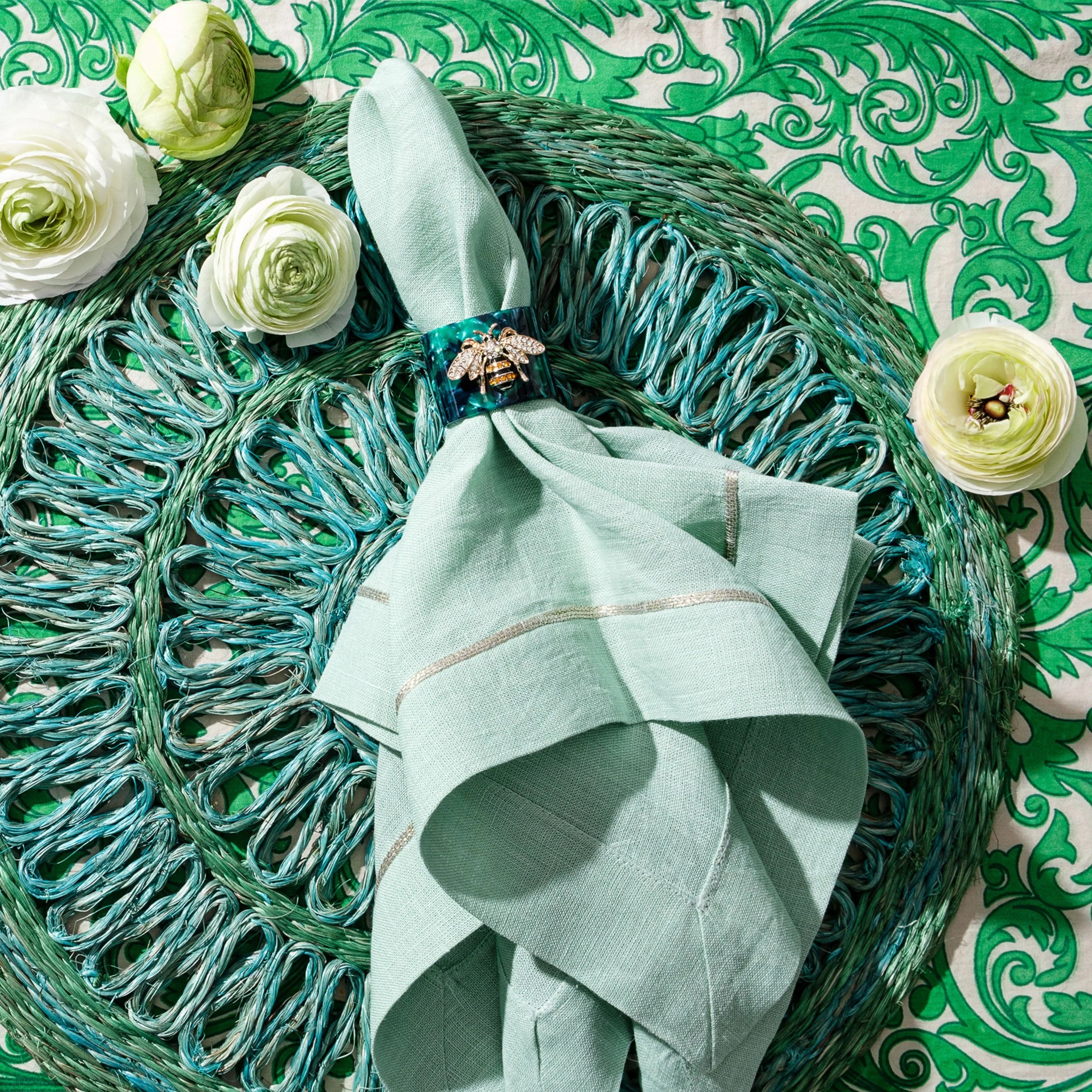 Loopy straw placemats, emerald, set of four - The Mayfair Hall