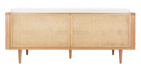 Petroski French Rattan Sofa in Natural with White Cushion