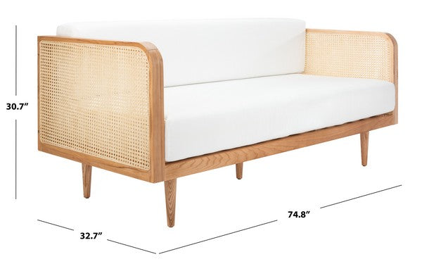 Petroski French Rattan Sofa in Natural with White Cushion