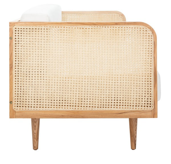 Petroski French Rattan Sofa in Natural with White Cushion