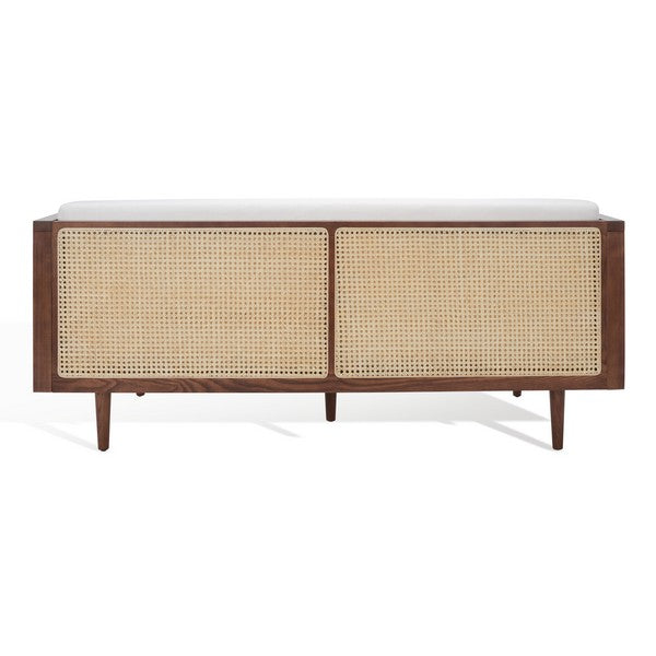 Petroski French Rattan Sofa in Walnut & Natural with White Cushion