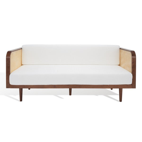 Petroski French Rattan Sofa in Walnut & Natural with White Cushion