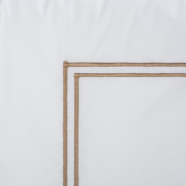 Duvet Cover Set in White with Golden Taupe Embroidered Lines (3 Pieces)