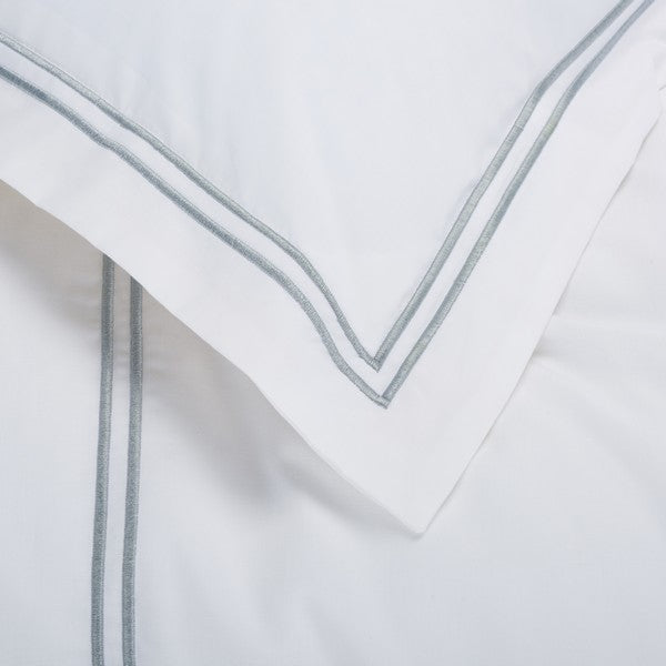 Duvet Cover Set in White with Mist Blue Embroidered Lines (3 Pieces)