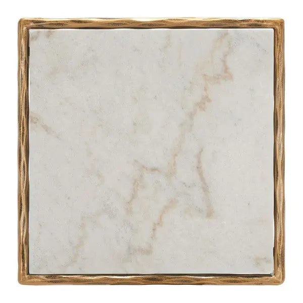 Debbie Brass-White Square Metal Accent Table - The Mayfair Hall