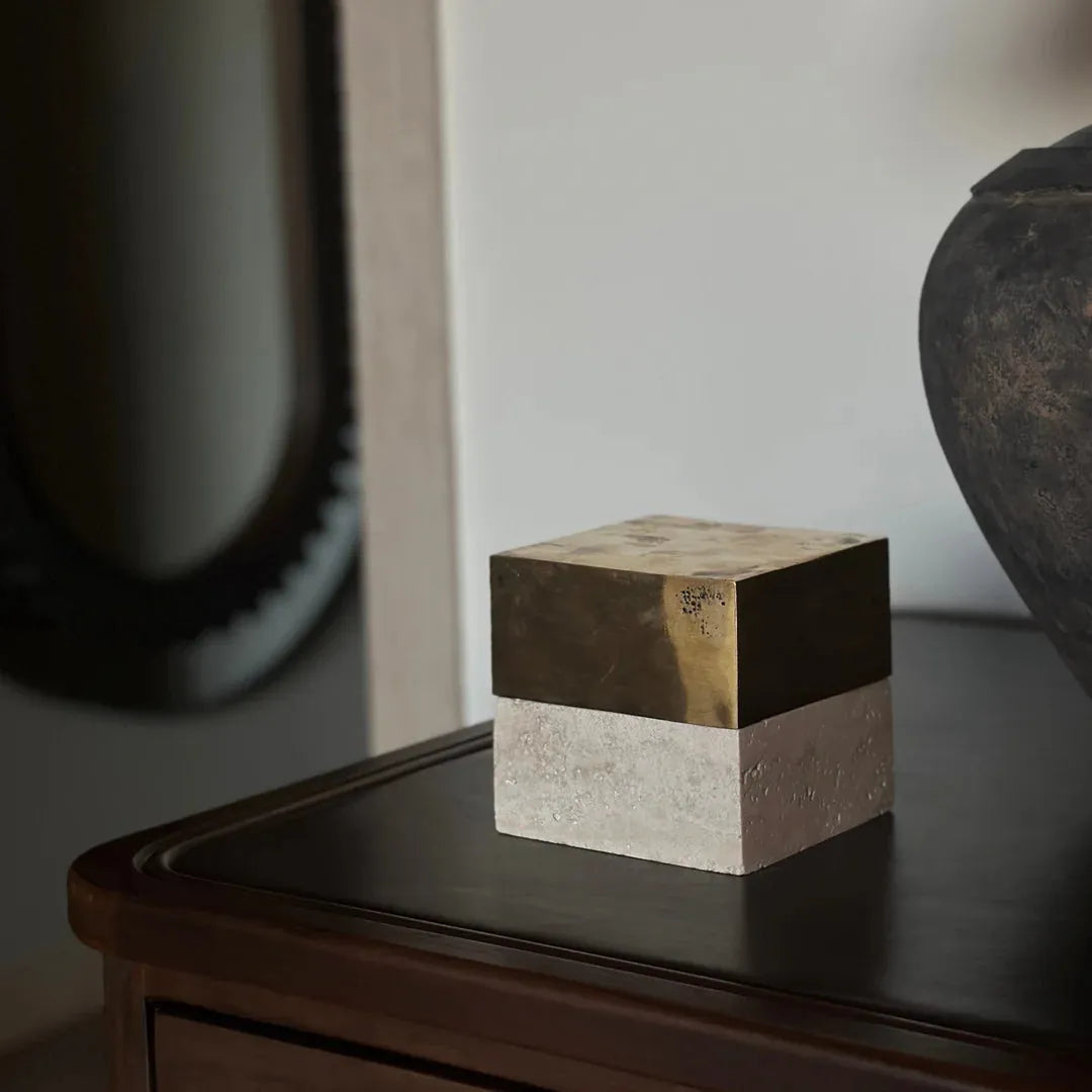 50/50 Box, Brass over Travertine
