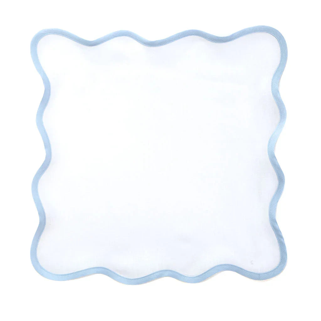 Linen Scalloped Square | Lily White with Cornflower Blue